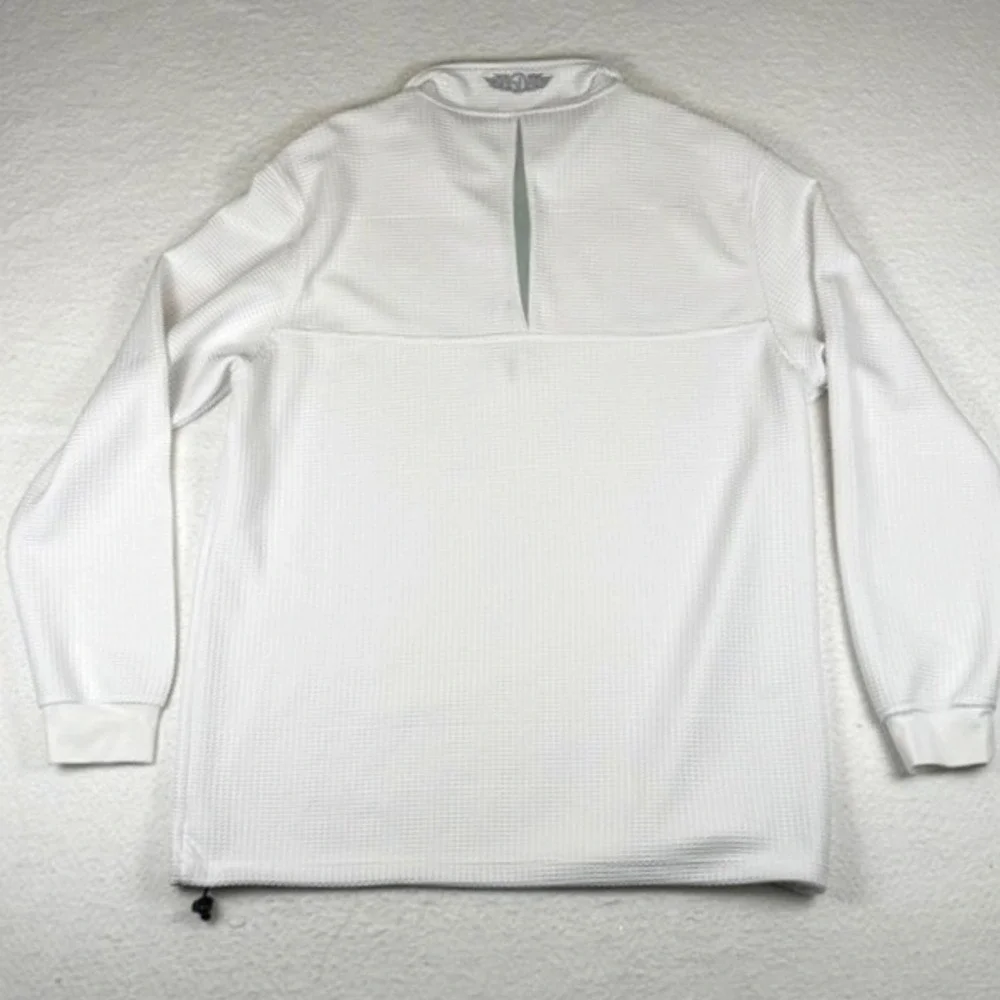 Straight Down Mens XXL White Waffle Knit Quarter Zip Pullover Golf Sweater Logo